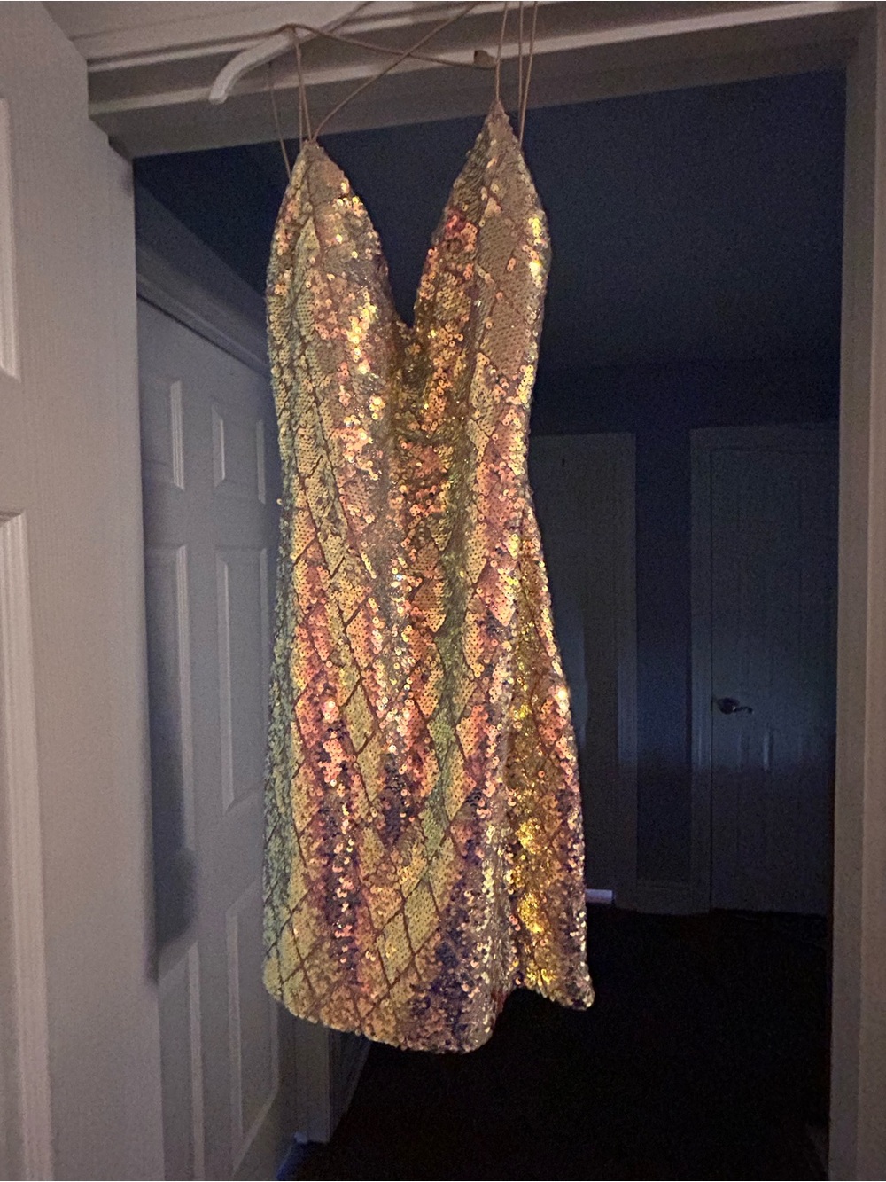 Gold Sequin Slip Dress with Deep V Winsdor 12